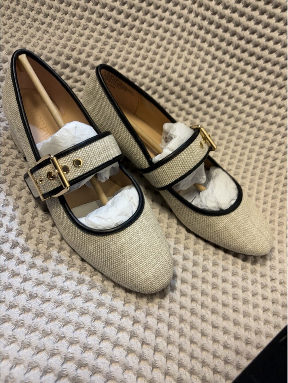 J. Crew Teagan Mary Jane In Beige Spanish Canvas Black Leather Trim Size 10 $168 - Picture 6 of 9